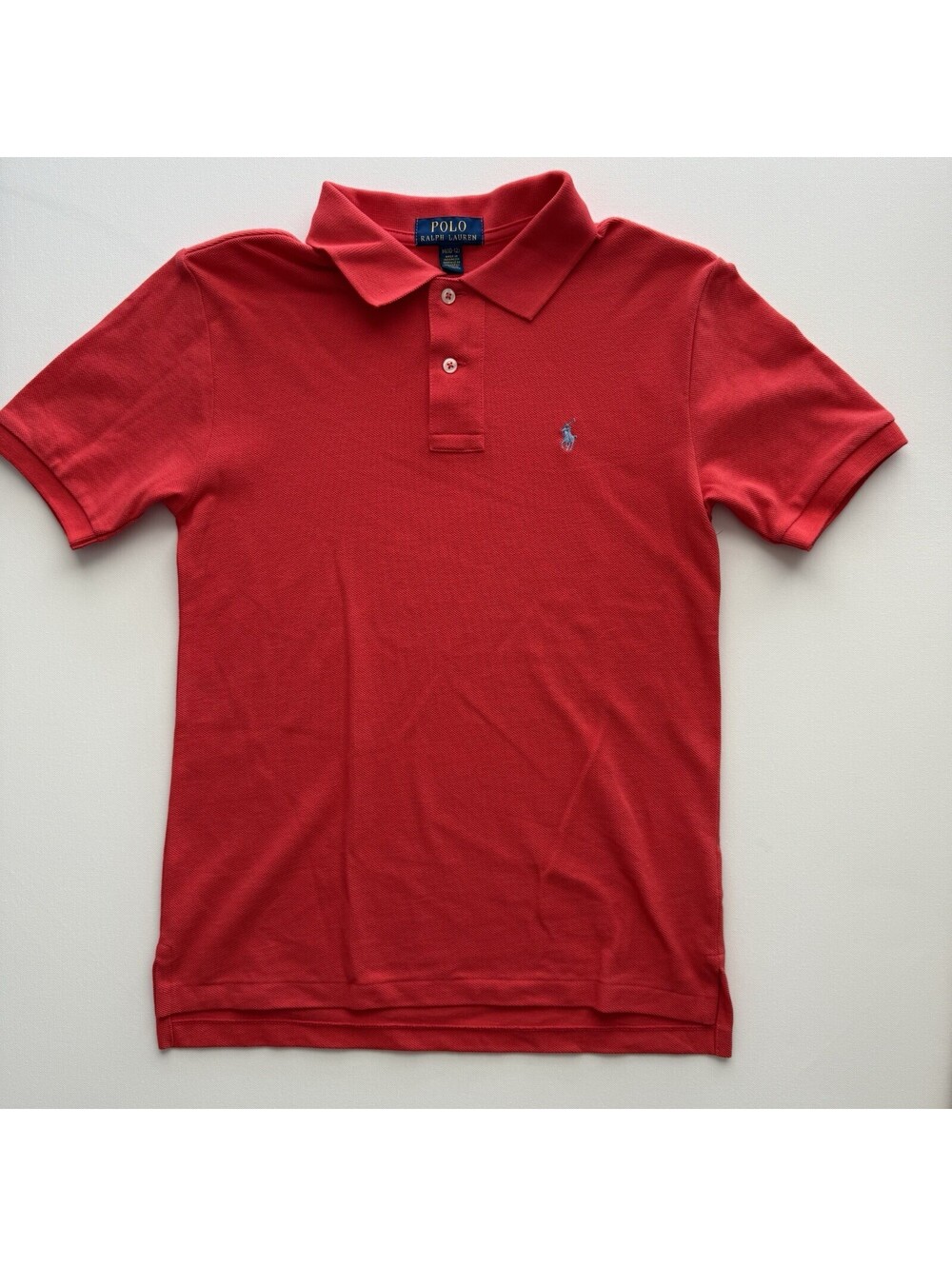Polo Ralph Lauren Boys Polo Shirt Coral Red Gray Pony Short Sleeve M 10-12